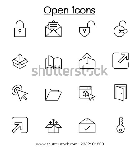 Open icon set in thin line style. Editable stroke