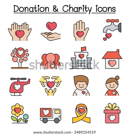 Donation  Charity icon set color line style