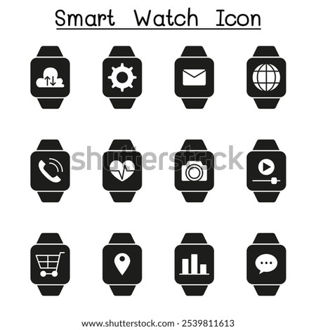 Smart watch icon set in glyph style