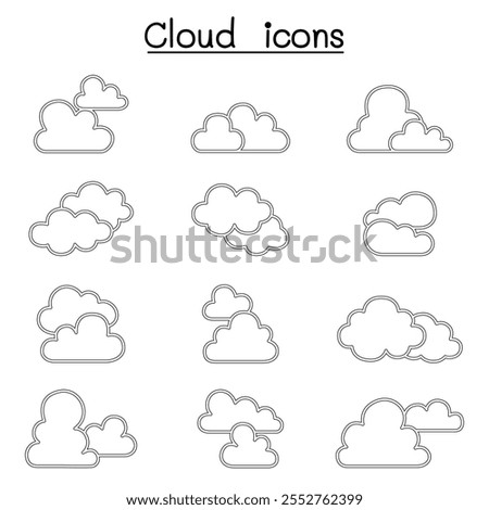 Cloud icon set in thin line style