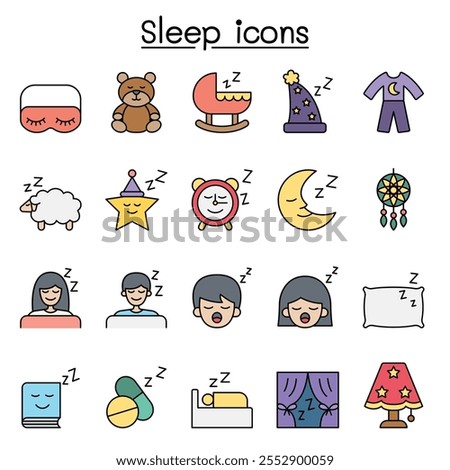 Sleep icons set in color line style