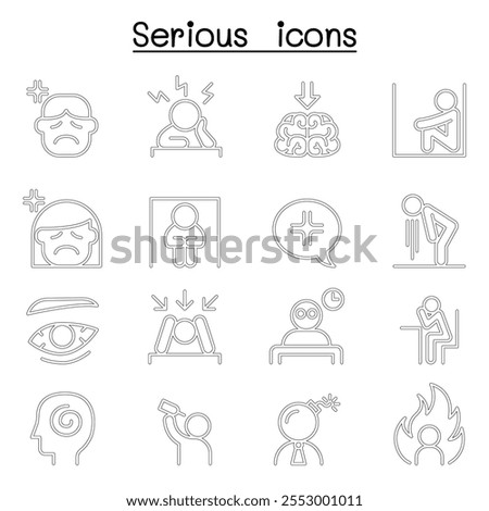 Serious icon set in thin line style