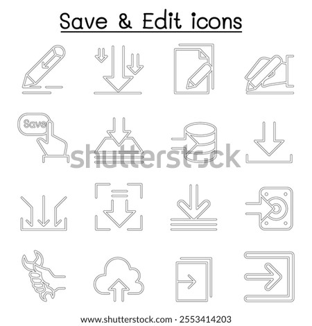 Save  Edit Data icon set in thin line style