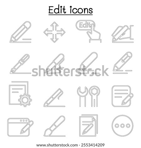 Edit icon set in thin line style