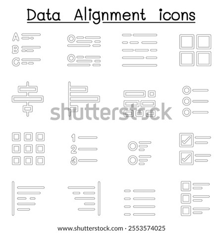 Data Alignment icon set in thin line style