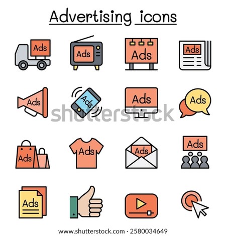 Advertisement icon set in color line style