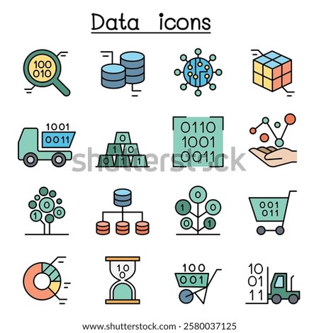 Database , Data and Graph icon set in color line style