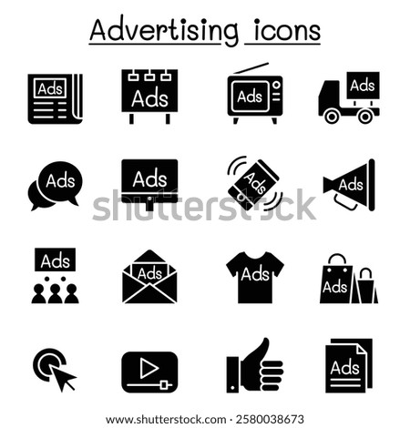 Advertisement icon set in glyph style