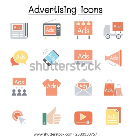 Advertisement icon set in flat color style