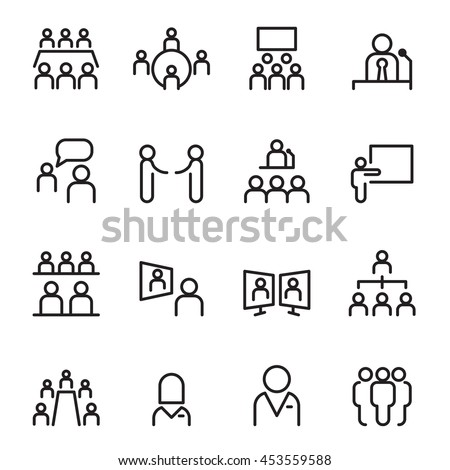 Meeting & conference icon set  in thin line style