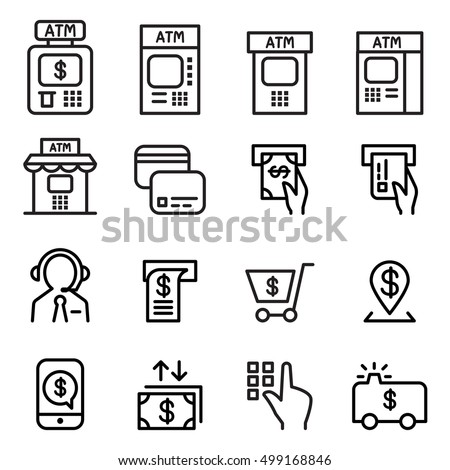 ATM icon set in thin line style