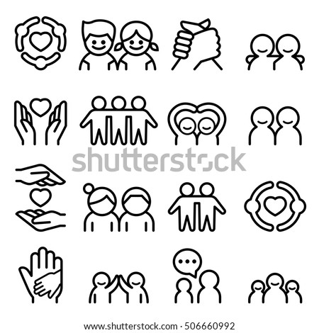 Friendship & Friend icon set in thin line style