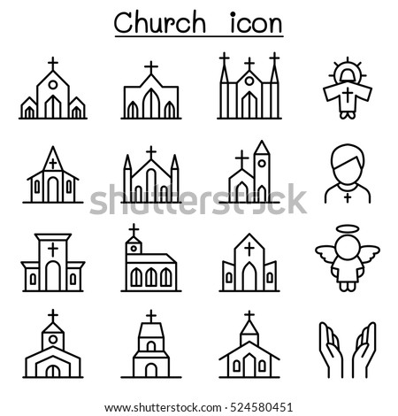 Church icon set in thin line style