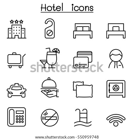 Hotel icon set in thin line style