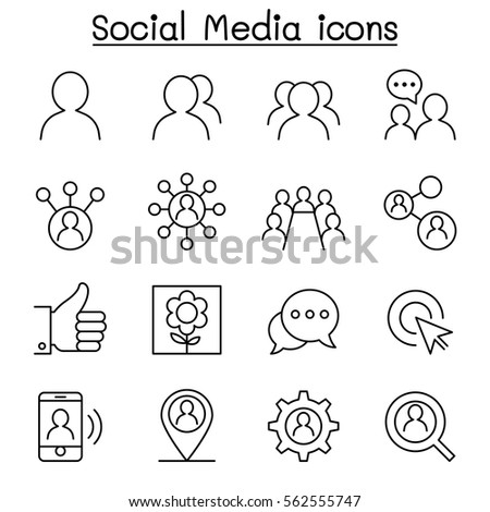 Social Media & Social network icon set in thin line style