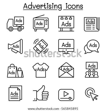 Advertisement icon set in thin line style