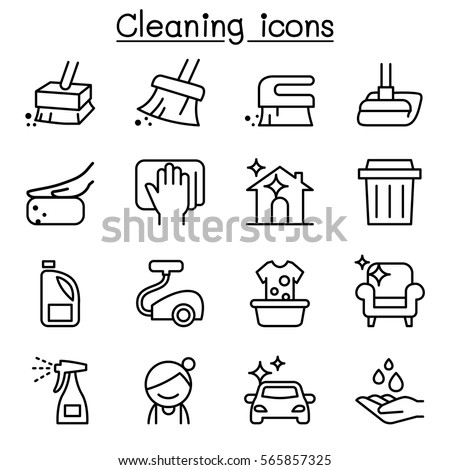 Cleaning & Hygiene icon set in thin line style