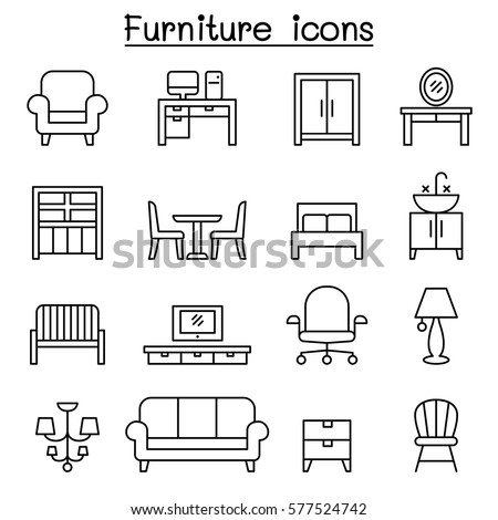 Basic Furniture icon set in thin line style