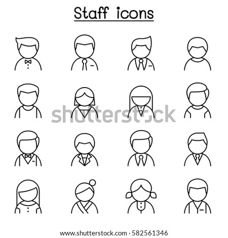 Staff icon set in thin line style