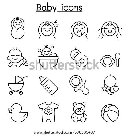 Baby icon set in thin line style