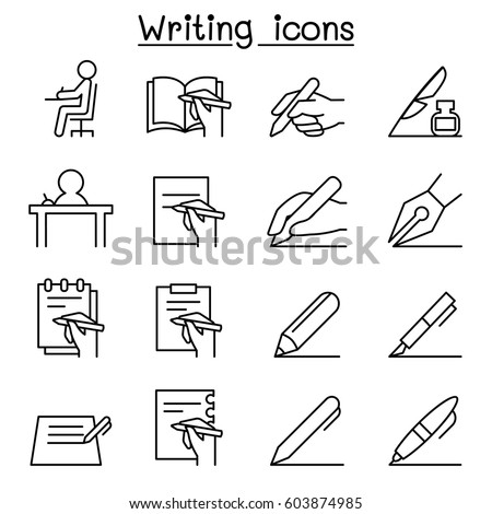 Writing icon set in thin line style