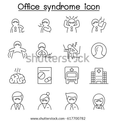 Office syndrome icon set in thin line style