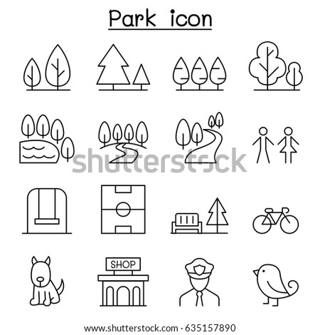 Park icon set in thin line style