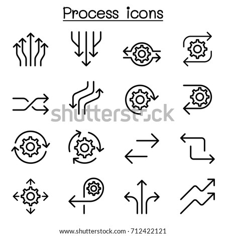 Process icon set in thin line style
