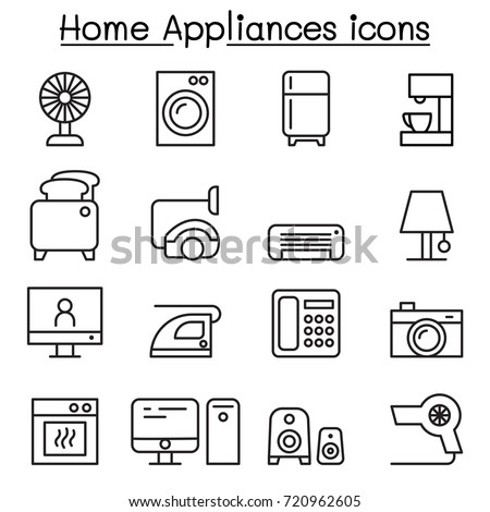 Appliance icon set in thin line style