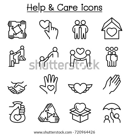 Help, care, Friendship, Generous & Charity icon set in thin line style