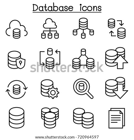 Server, Database, Hosting, Sharing, Cloud computing icon set in thin line style