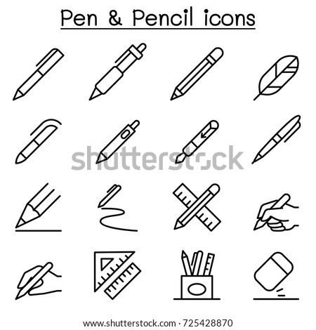 Pen & Pencil icon set in thin line style