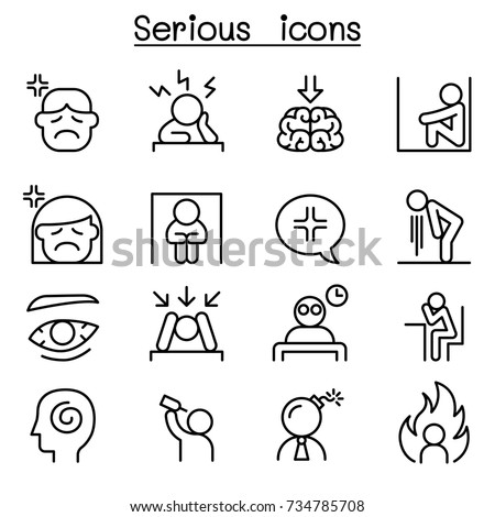 Serious icon set in thin line style