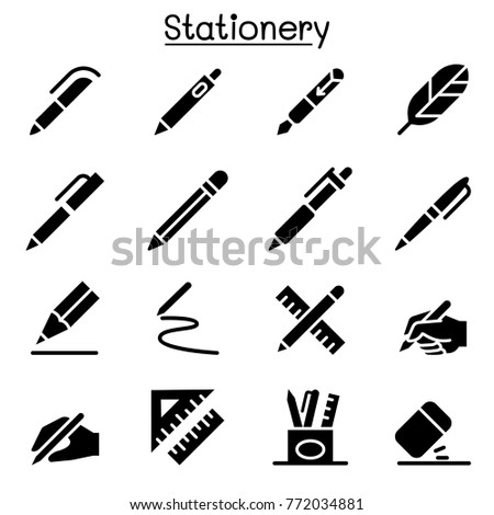 Pen, Pencil, Stationery icon set vector illustration graphic design