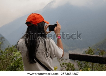 Similar – Image, Stock Photo Anonymous woman on mountain enjoying nature