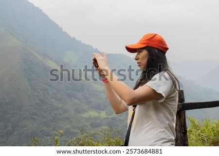 Similar – Image, Stock Photo Anonymous woman on mountain enjoying nature