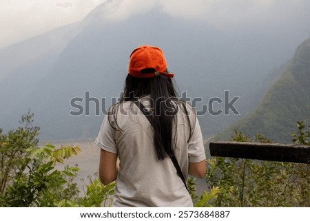 Similar – Image, Stock Photo Anonymous woman on mountain enjoying nature