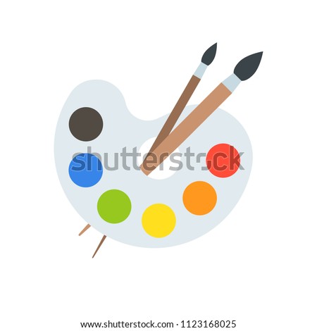 Color palette and paint brush, artist icon flat design