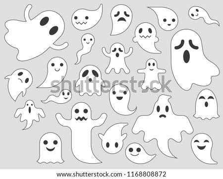 halloween cute ghost icon in various style, outline design editable stroke