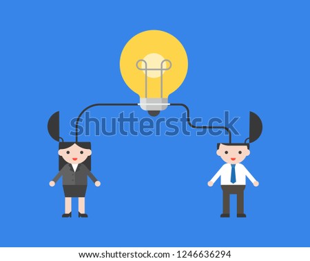 Light bulb connect with businesspeople, merge ideas concept vector illustration