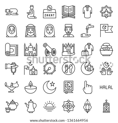 Ramadan related vector icon set, line design