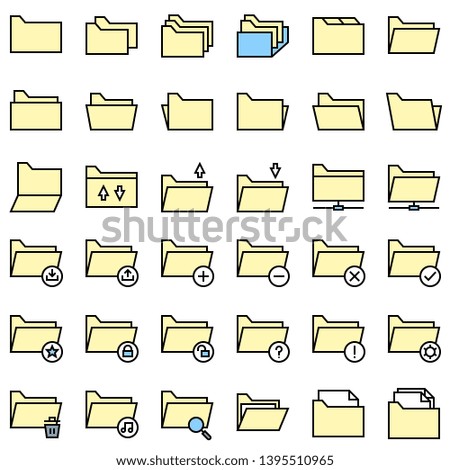 File and Folder vector icon set, filled editable outline