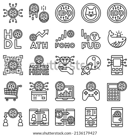Cryptocurrency related line icon set, vector illustration