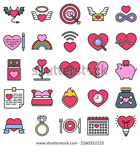 Love and heart filled icon set, vector illustration