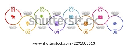 8 options or 8 steps circle Infographics design template and icons. use as workflow process diagram, business data  presentation, timeline layout, milestone, banner, brochure, flow chart