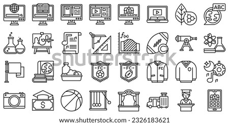 High school related icon set 2, line style vector illustration