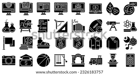 High school related icon set 2, solid style vector glyph illustration