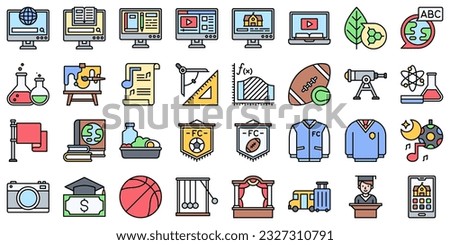 High school related icon set 2, filled style vector illustration