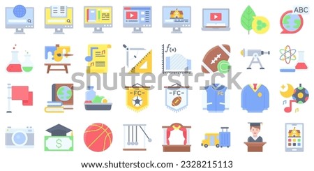 High school related icon set 2, flat style vector illustration