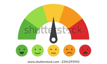 5 Rating scale horizontal gauge measurement assessment level. indicator satisfaction of customer with smile faces scoring manometer measure tool vector illustration